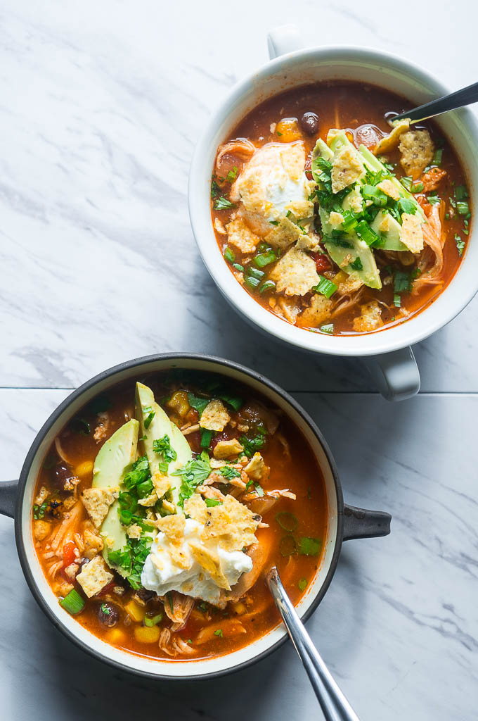 Pressure Cooker Chicken Tortilla Soup. All in one pot and bursting with flavor, this AhhMazing soup will NOT let you down.