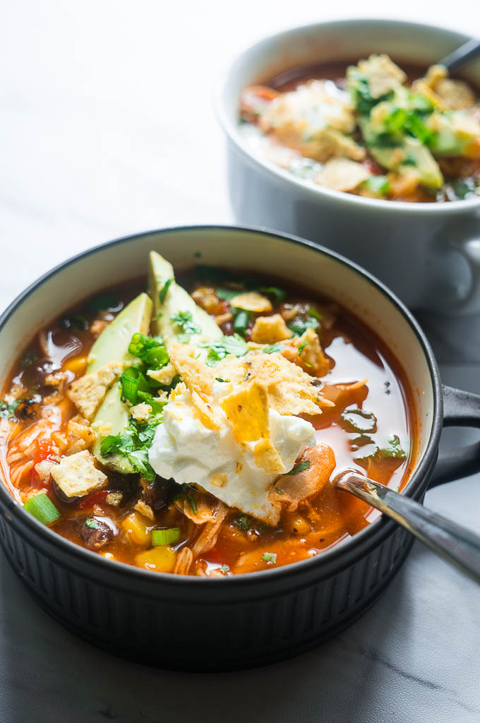 Pressure Cooker Chicken Tortilla Soup. All in one pot and bursting with flavor, this AhhMazing soup will NOT let you down.