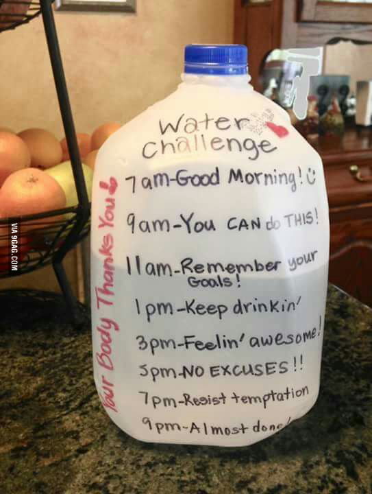 Water challenge. If you are trying to lose weight, drink lots of water. It also speeds up your metabolism rate!