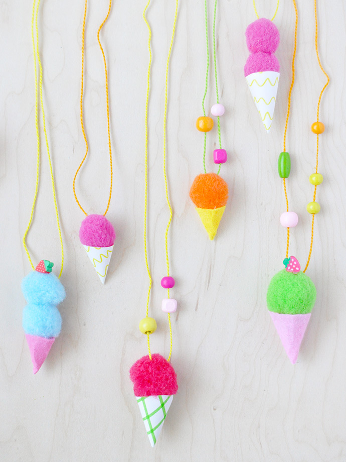 Pom Pom Ice Cream Necklaces